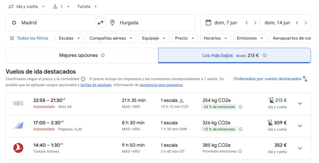 vuelos baratos de Madrid a Hurghada
